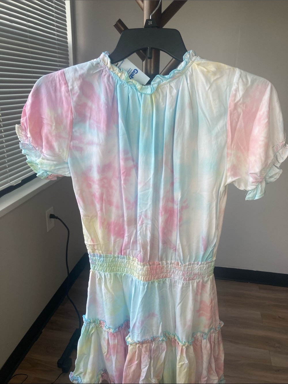 Rue21 dress puff sleeve pastel tie dye w tassel tie boho festival western S jrs - Picture 9 of 17